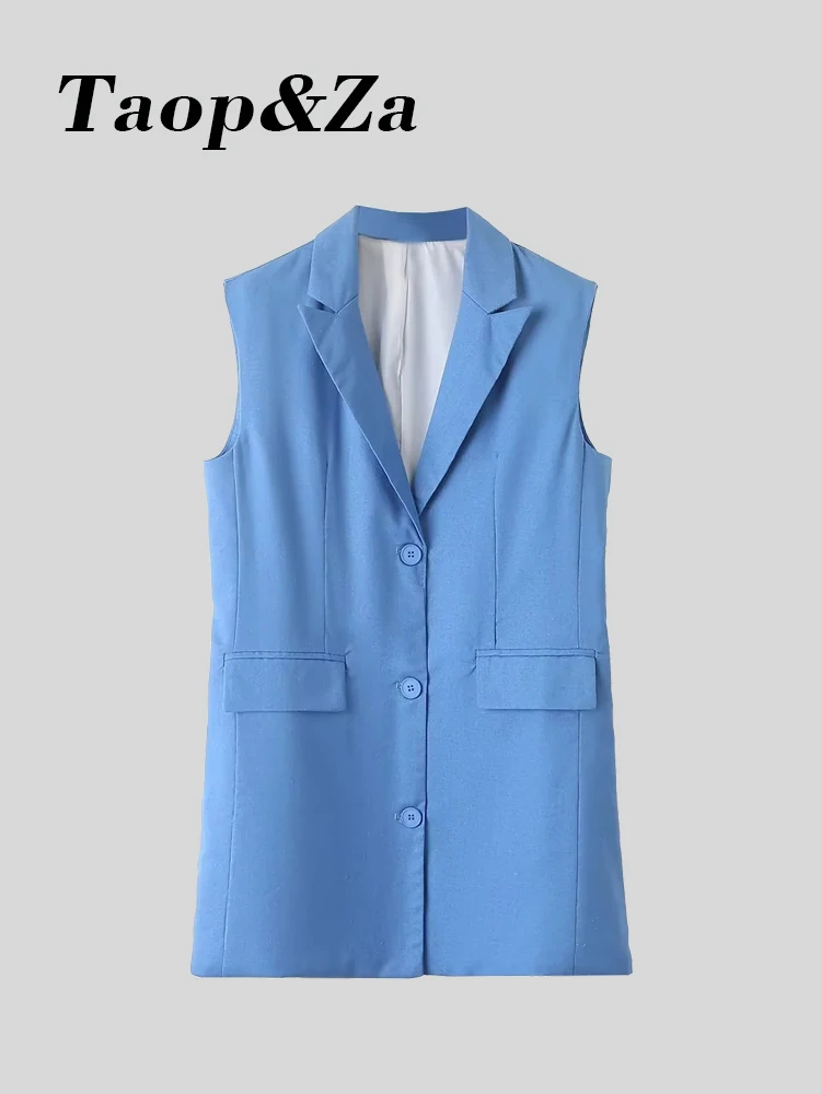 

Taop&Za couture fashion leisure cotton single breasted sleeveless loose blue waistcoat