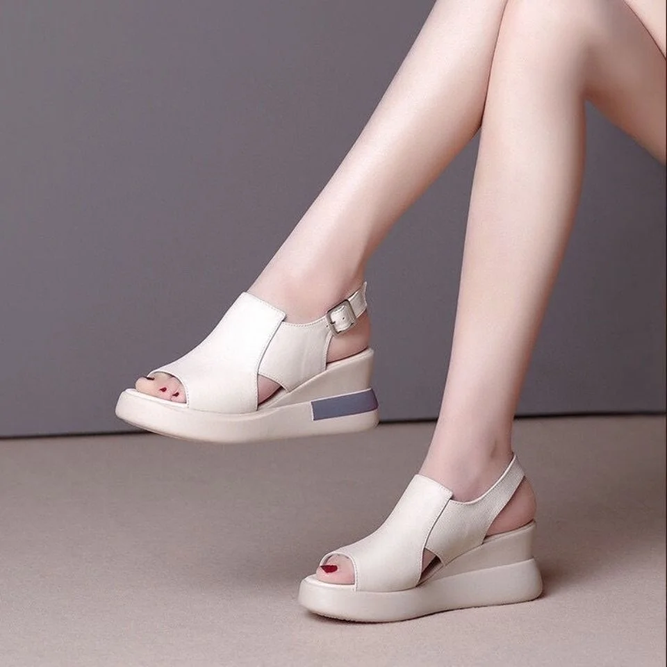 

Summer Wedge Shoes Women Sandals Solid Color Open Toe High Heels Casual Ladies Buckle Strap Fashion Female Sandalias Mi