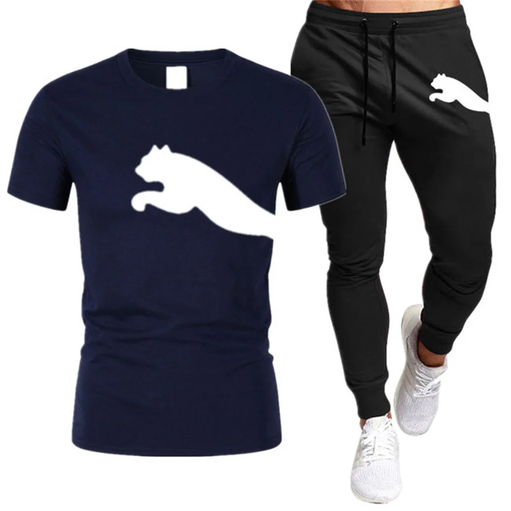 2023 Summer Clothing Brand Men's Tracksuit T-shirt Trousers Sports 2 Piece Sets Jogging Short Sleeve Sweatpants Sportswear Suit