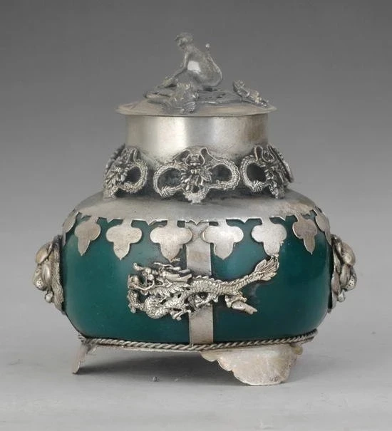 

Тибетская Серебряная старая тибетская Серебряная Нефритовая горелка для благовоний с драконом Бесплатная доставка инструменты свадебное ...