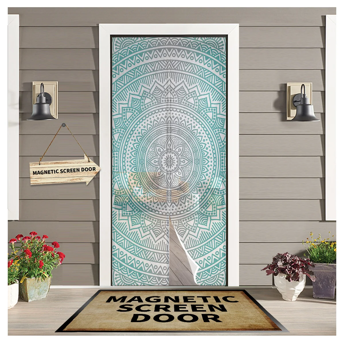 

Mandala Geometric Gradient Art Summer Door Curtain Screen Window Door Curtain Anti Mosquito Magnetic Curtain