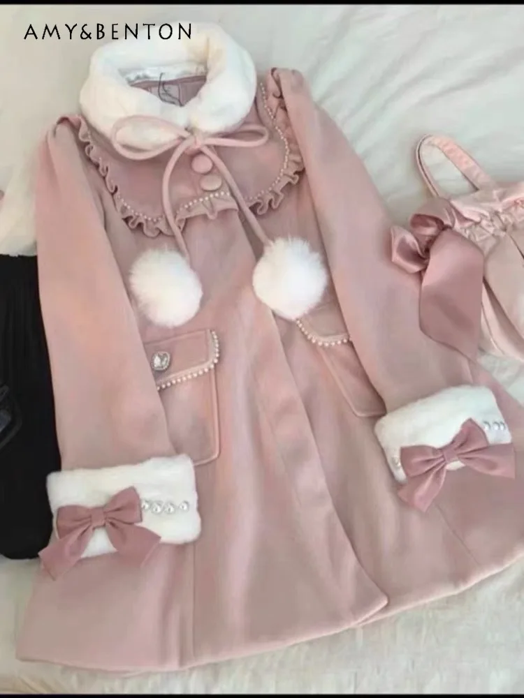 Женское шерстяное пальто миди с бантом