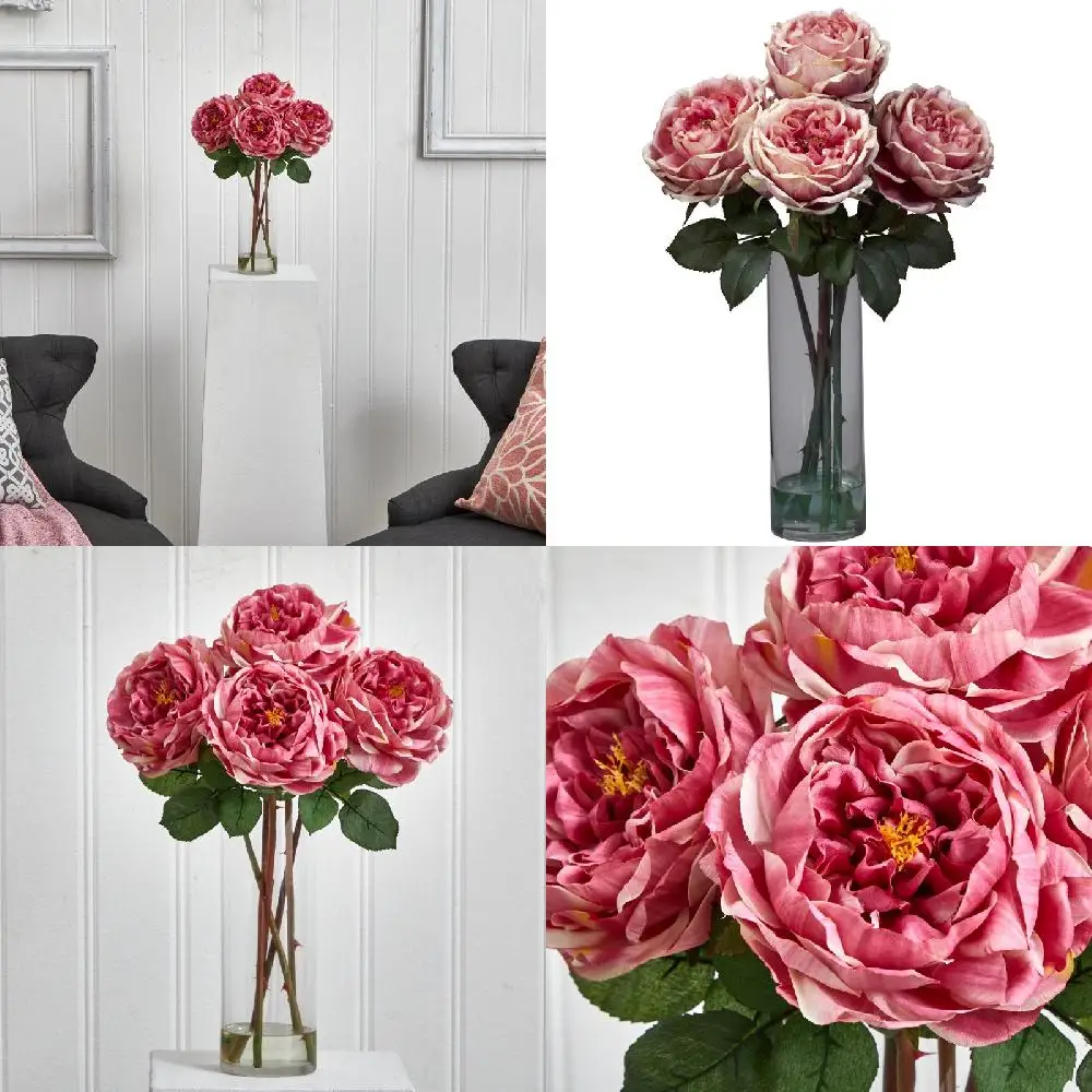 

Beautiful & Unique Pink Rose Artificial Flower Arrangement with Cylinder Vase, Perfect Decor for Home & Office.