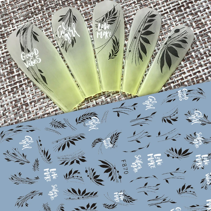 

New 3D Nail Sticker Black Leaf White Letters "Super Girl" Art Decorations Sliders Decals Stickers For Manicure Accessories