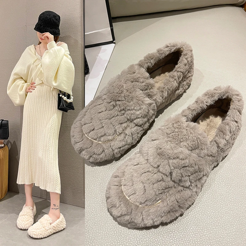 

Универсальные Мокасины, женская обувь с круглым носком, повседневные кроссовки 2022, модные женские лоферы, осенние меховые слипоны, Мокасины...