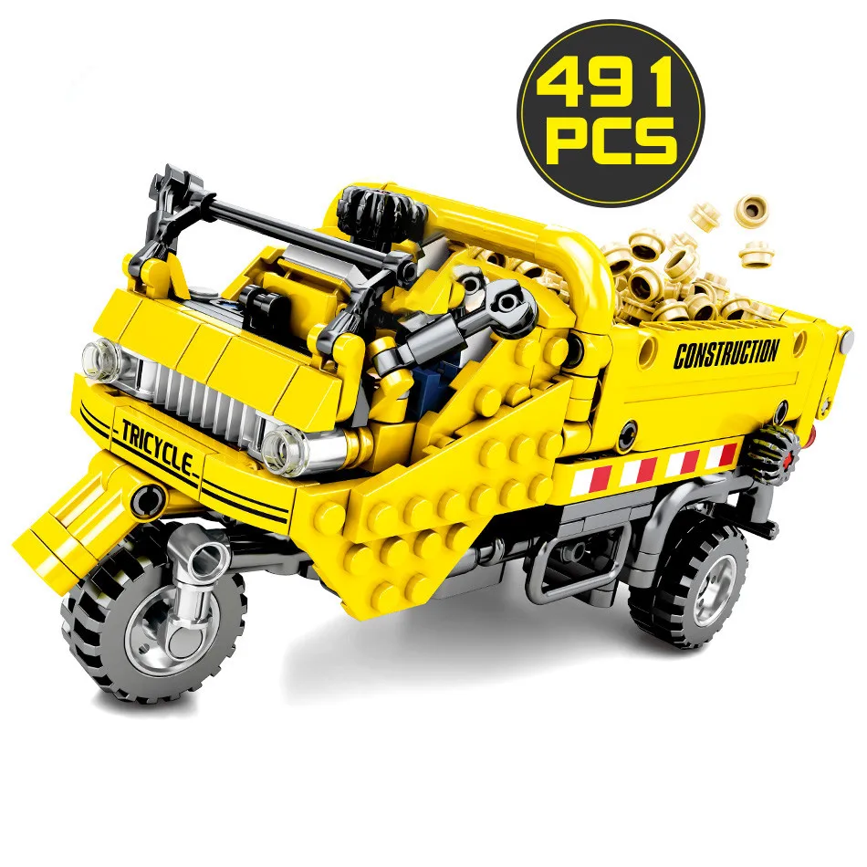 

PUXIDA New TOYS 491pcs High-Tech Engineering Shifeng Cargo Tricycle Building Blocks Construction Bricks Toy for Children