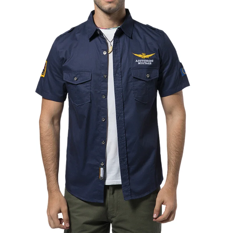 Рубашка-карго мужская с вышивкой 100% хлопок короткий рукав крутая Повседневная