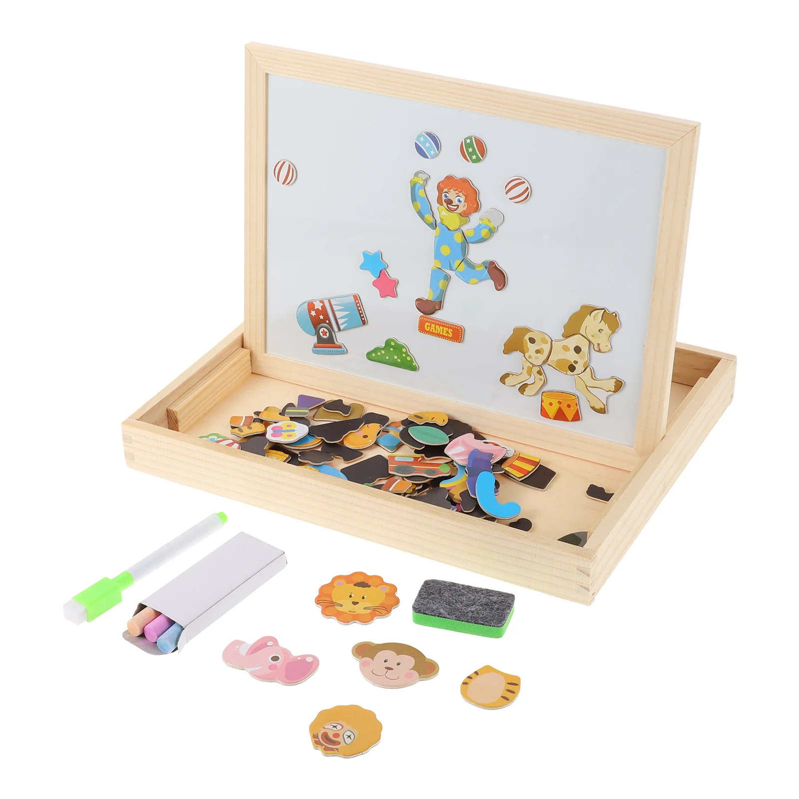 

1 Set of Children Wooden Magnetic Painting Jigsaw Game Practical Drawing Board