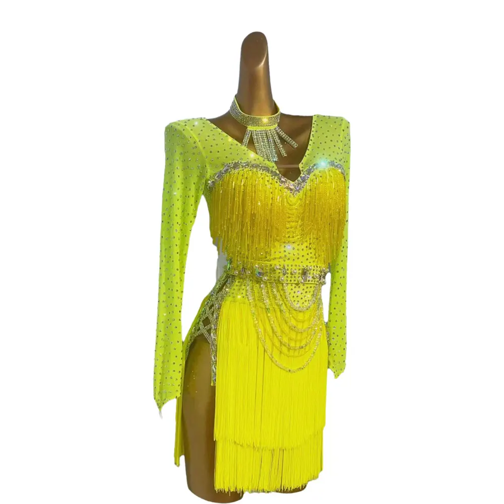 Женское высококачественное платье для латинских танцев со стразами на заказ