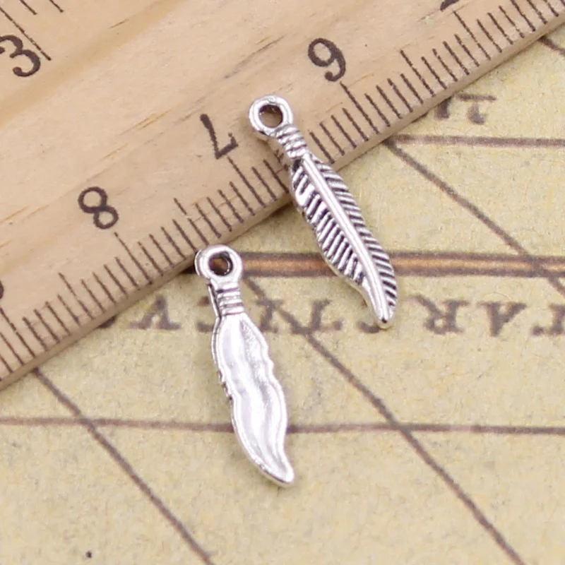 

50pcs Charms Feather Tree Leaf 19x4mm Tibetan Silver Color Pendants Antique Jewelry Making DIY Handmade Craft