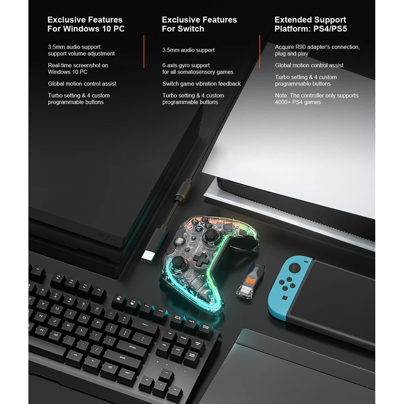 C1 Wired Somatosensory Gamepad Game Controller With 6-Axis Gyroscope RGB Light Effect/R90 Adapter Compatible For Switch |