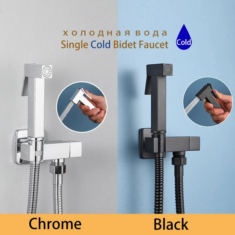 

Brass Bidet Faucet Single Cold Water Tap Handheld Bidet Spray Shower Set Toilet Shattaf Sprayer Douche Hygienic Shower Black