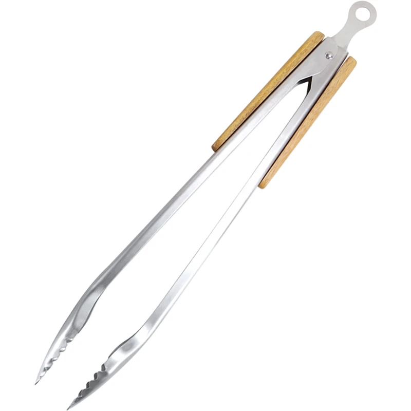 

Очень большой зажим для еды из нержавеющей стали, деревянная ручка, Бамбуковая ручка, зажим для барбекю, кухонные принадлежности для готовк...