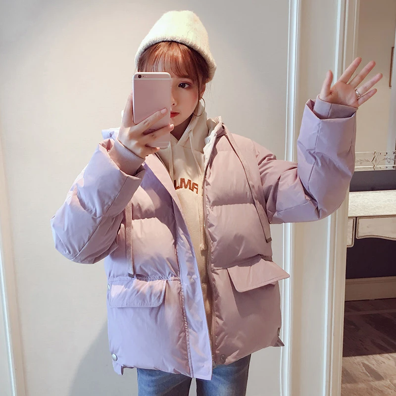 New Winter Women's Down Cotton Jacket Casual Loose Thick Warm Hooded Parkas Woman Solid Color Short Padded Cotton Coat
