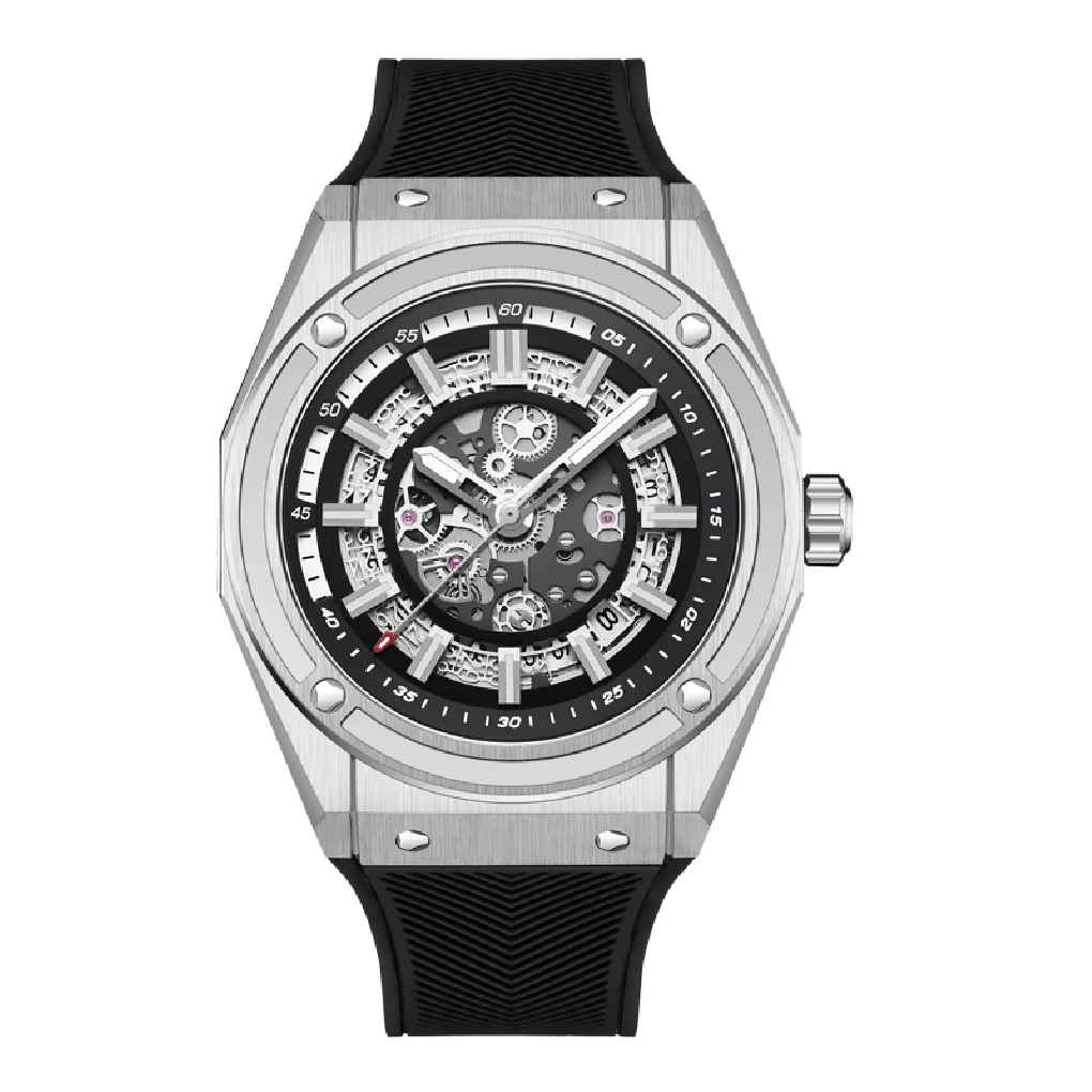 

HANBORO Mens Automatic Watches 42MM Luxury Watch Mechanical Wristwatch 50M Waterproof Luminous Skeleton Dial Rubber Strap 8215