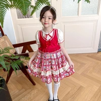 2022 summer girl casual clothing cute sweet cosplay costume children heavy industry red retro lolita birthday princess dress