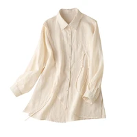 asymmetrical shirt women new blusas mujer de moda 2022 verano elegantes linen flax turn down collar solid women blouses