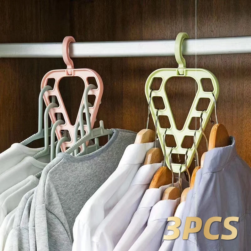 3PCS Triangle Clothes Hanger 360 Dgree Rotatable Clothes Drying Multifunction Plastic Scarf Clothes 9 Hole Hanger Storage Rack