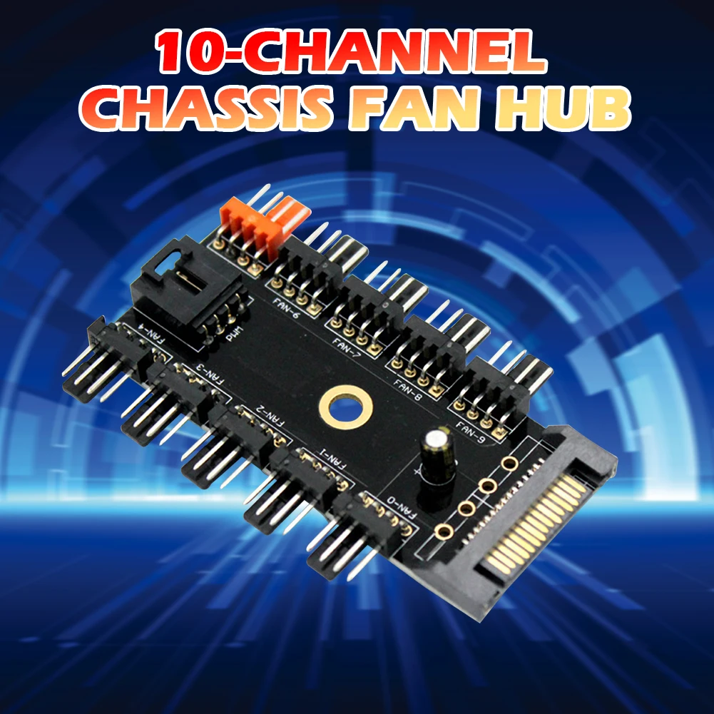 

10 Ports PC Extension Power Supply Socket Controller Adapter Cooling Fan HUB SATA/Large 4 Pin Power Cooler Extension
