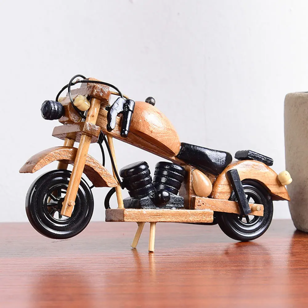 Retro Handmade Wooden Motorcycle Car Aircraft Crafts Home Desktop Cafe Scale Model Ornaments Toys Gifts Collection