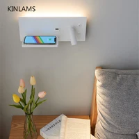 USB LED Wireless Charging Wall Lamp Bedroom Bedside Light Reading Spotlight Simple Study Living Room Multi-Function With Switch