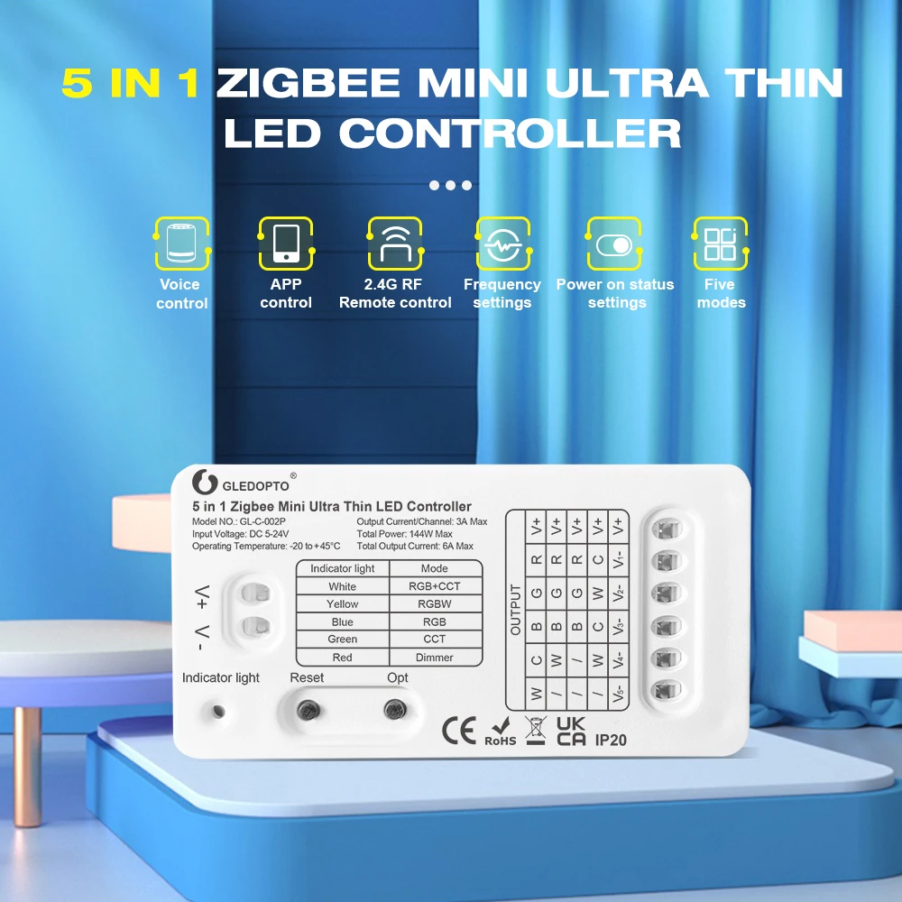 Zigbee LED Mini Controller 5 in 1 Ultra RGB CCT RGBW Thin Led Controller IP20 DC5-24V Outdoor Waterproof Led Light Dimmer