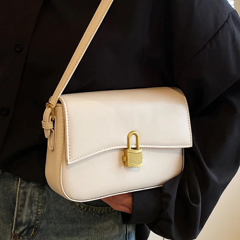 

Women Bag 2023 Lock Metal Decraotion Ins Fashion Concise Reteo Shoulder Crossbody Bag Luxury Design