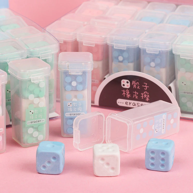 

3 Pcs/Box New Cartoon Multi-Color Dice Shape Cube Creative Eraser Learning Drawing Wipe Eraser Kawaii Stationery Office Supplies