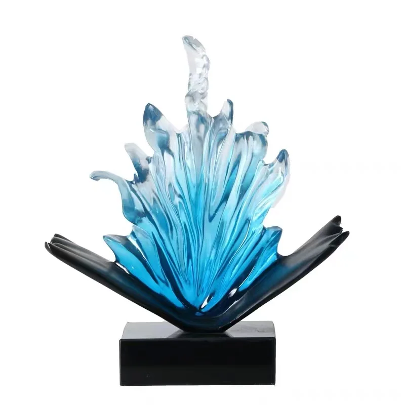 

Factory Customized Abstract Decorative Resin Sculpture for Home Decor Ice Design Cast Epoxy Resin Clear Art Glass Sculpture