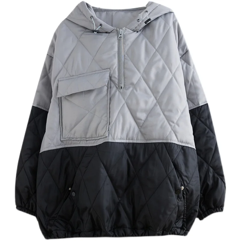 2022 New Autumn Winter Down Jacket Women's Lightweight Short Splicing Loose Hooded Pullover White Duck Down Warm Parkas