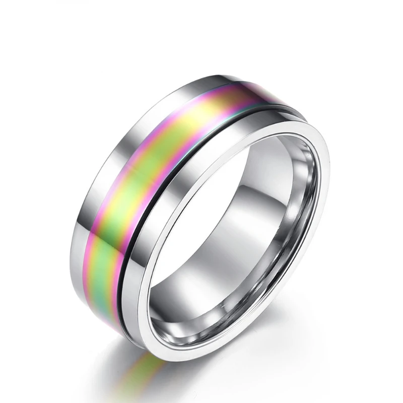 

New Arrvial Trendy Blue Stripe Stainless Steel Rings for Men Hiqh Polish Fashion Jewelry Punk Accessories Male Jewellery