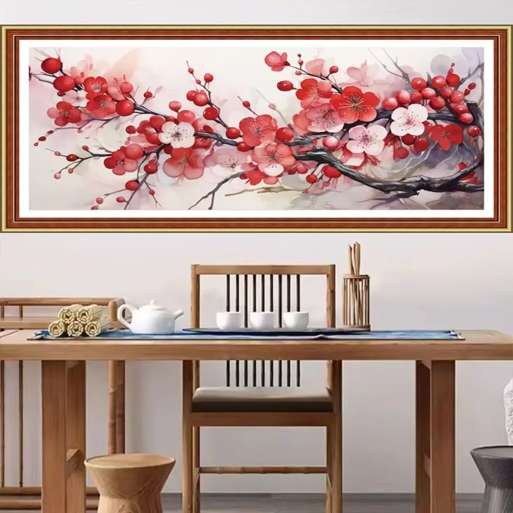 Набор для вышивки красными цветами 9 карат 110x50 см