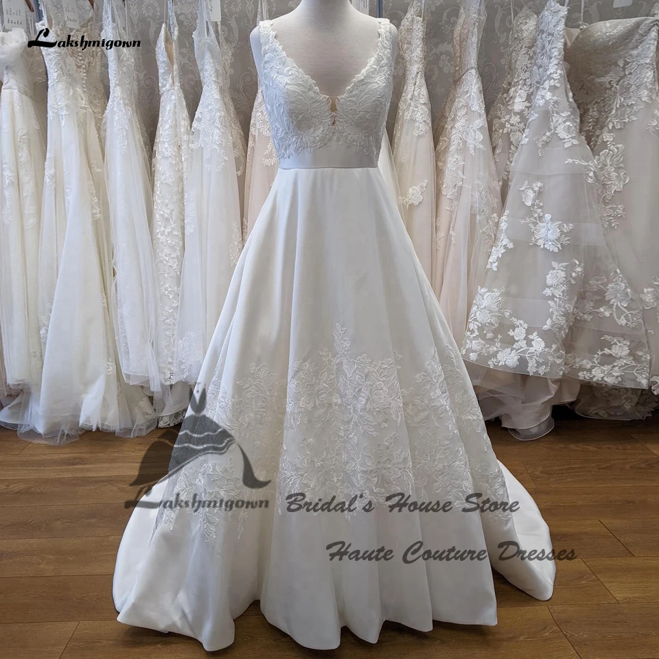 

Lakshmigown винтажное атласное свадебное платье А-силуэта 2023 Vestidos Элегантные Свадебные Длинные богемные пляжные свадебные платья с блестками Кр...