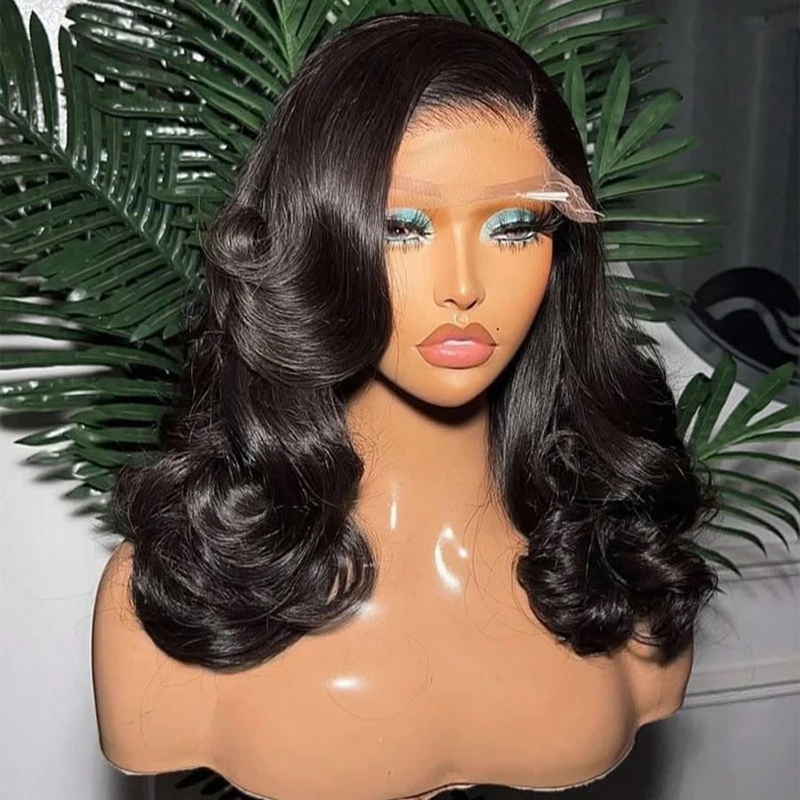 Фото Парик-фронтал из натуральных волос Body Wave с HD-кружевом, 230% плотности, короткий боб, 13x4, 13x6, прозрачный кружевной фронтальный парик для женщин №1