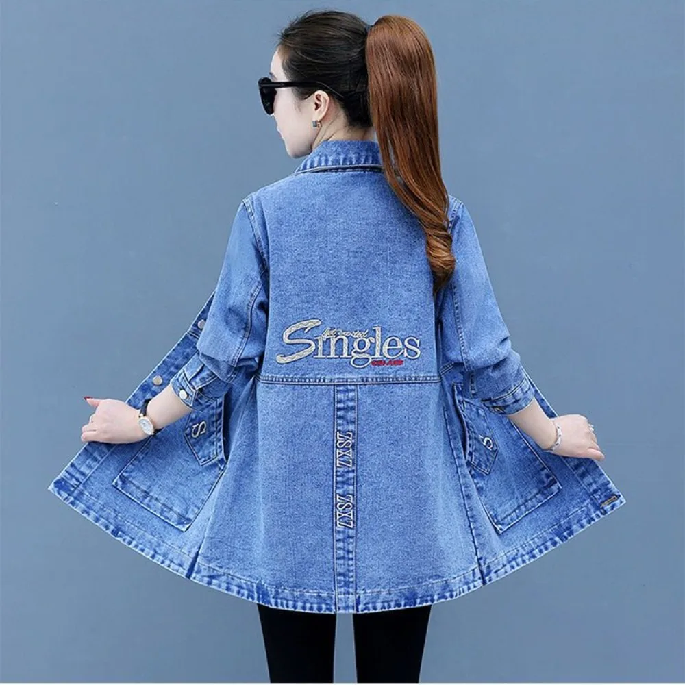 Джинсовая куртка для женщин однотонное весенне-осеннее ковбойское пальто