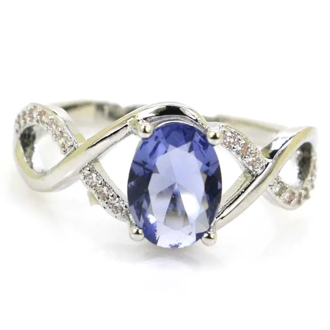 

925 SOLID STERLING SILVER Ring Lovely Green Amethyst London Blue Topaz Purple Spinel White CZ Gift For Girlfriends