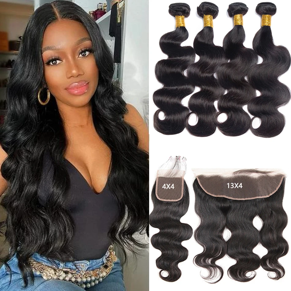 

Brazilian Body Wave Bundles With Frontal 12A Raw Virgin Hair 4 Bundles Cheap Human Hair Bundles With HD Closure Loose Body Hair