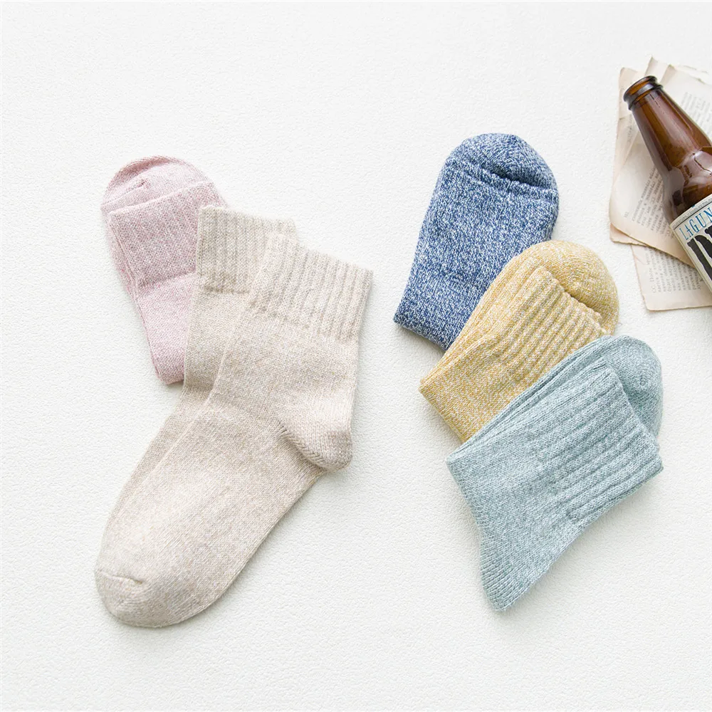 5 Pairs Autumn and Winter Harajuku Lovelty Women Wool Socks Super Thick Warm Cashmere  Ethnic Style Women Casual Socks