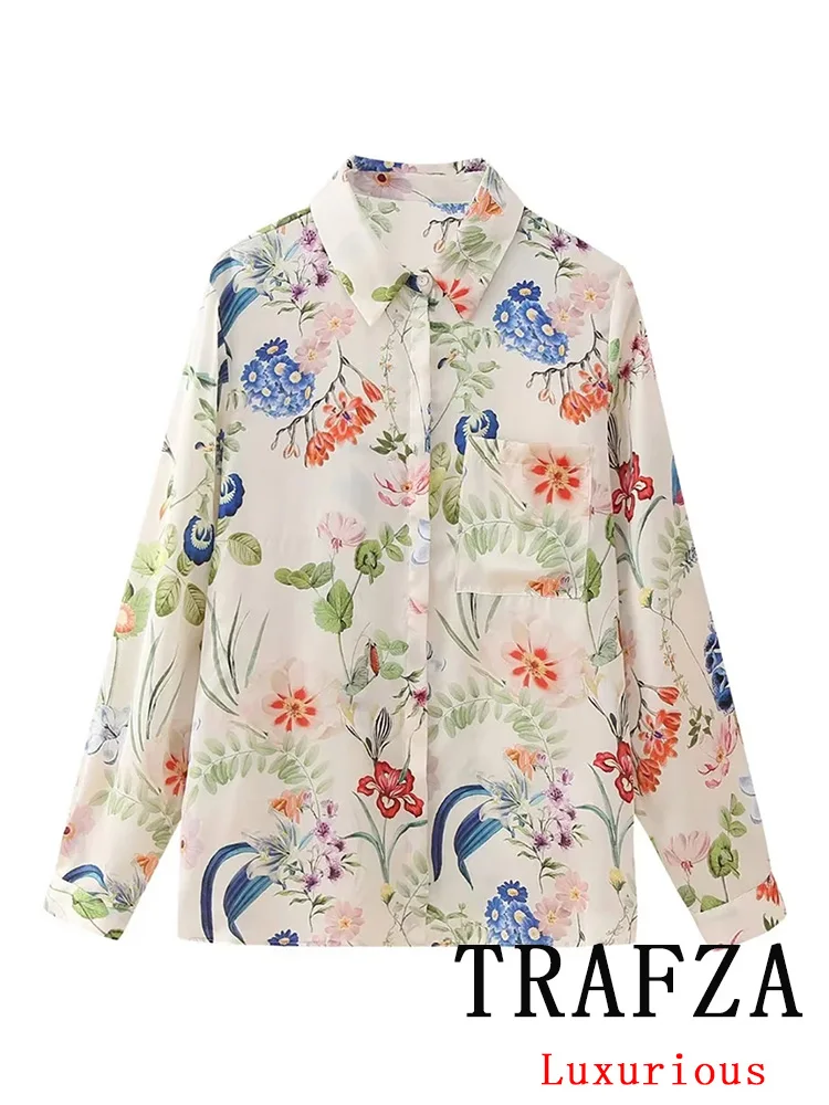 Блузка женская с длинным рукавом отложным воротником и принтом