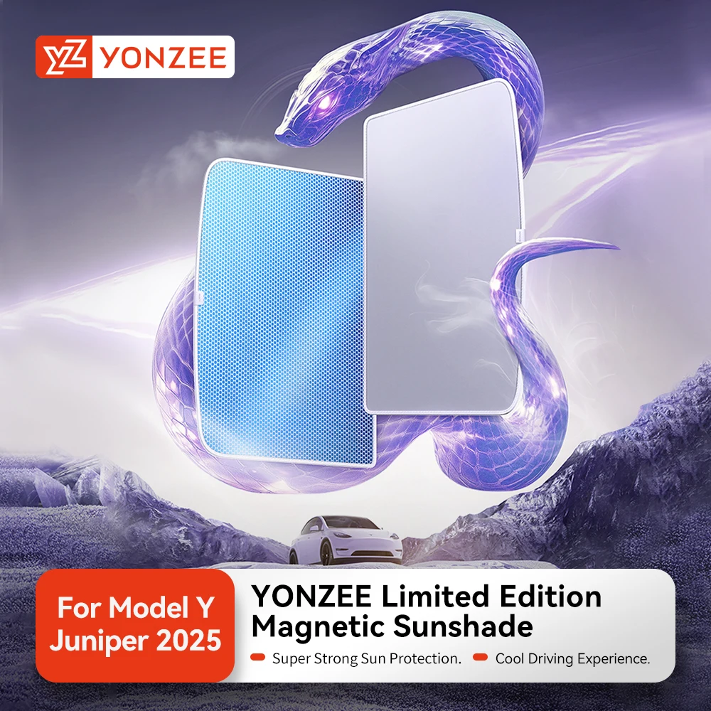Фото YZ для Tesla 2025 Model Y Juniper Starship Blue Ice Солнцезащитные козырьки Сотовый магнитный солнцезащитный козырек Стеклянный экран Передний и задний люк на крыше №1