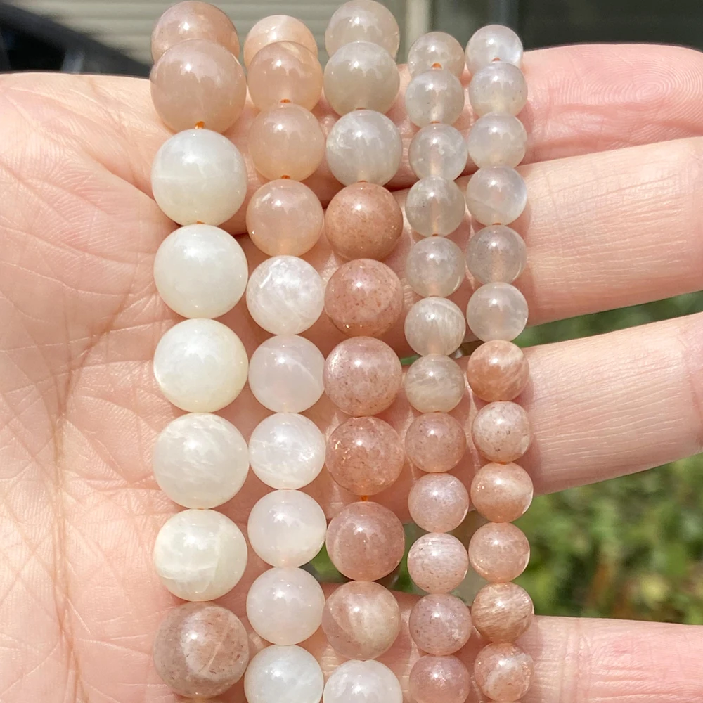 Natural Color Moonstone Stone Round Gemstone Loose Spacer Bead For Jewelry Making 4/6/8/10/12mm DIY Bracelet Necklace