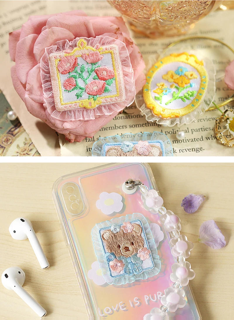 Самоклеящиеся кружевные нашивки стильные вышитые цветы искусственные милые