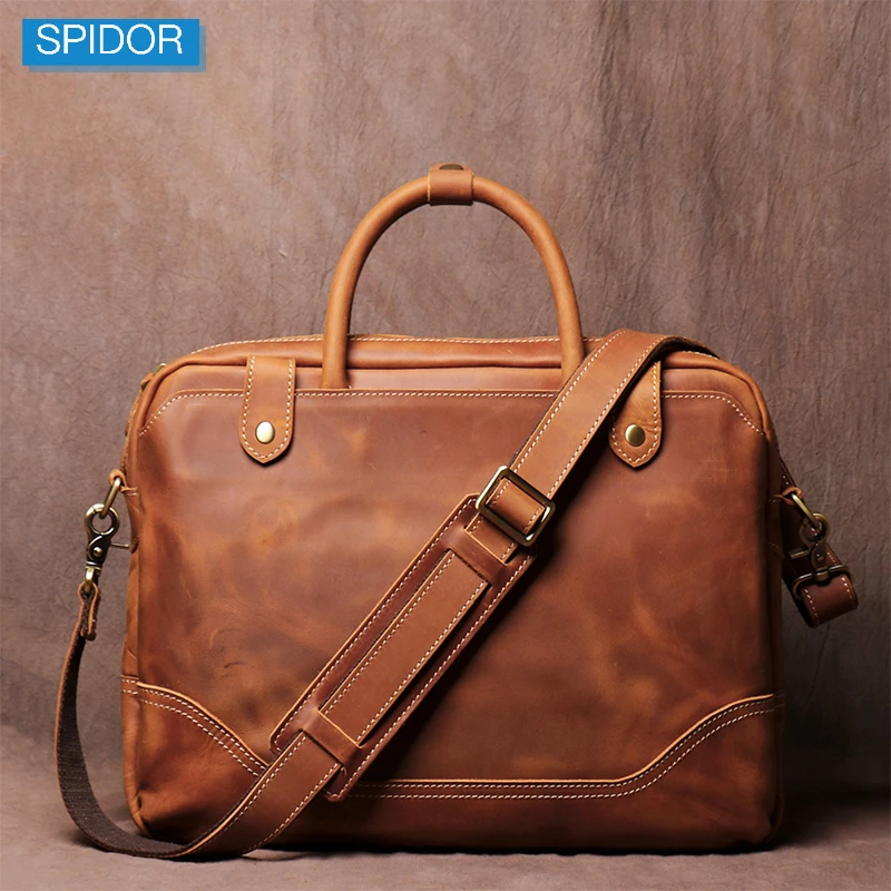 SPIDOR 2023 New Men's Briefcase, Genuine Leather, Men's Laptop Bag, Men's Handbag, Business Office Bag, Handbag, Document Bag