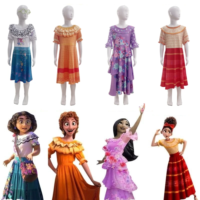 

Encanto Madrigal Cosplay Costume Girl Dress Princess Dress Glasses Earrings Mirabel Costume Dolores Encanto Isabela dresses
