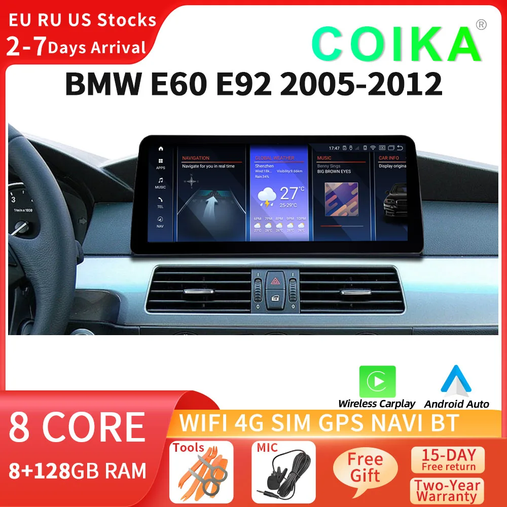 

COIKA Android System Car Carplay Radio For BMW E60 E92 WIFI SIM BT Audio IPS Touch 1920*720 Auto GPS Navi Multimedia Head Unit