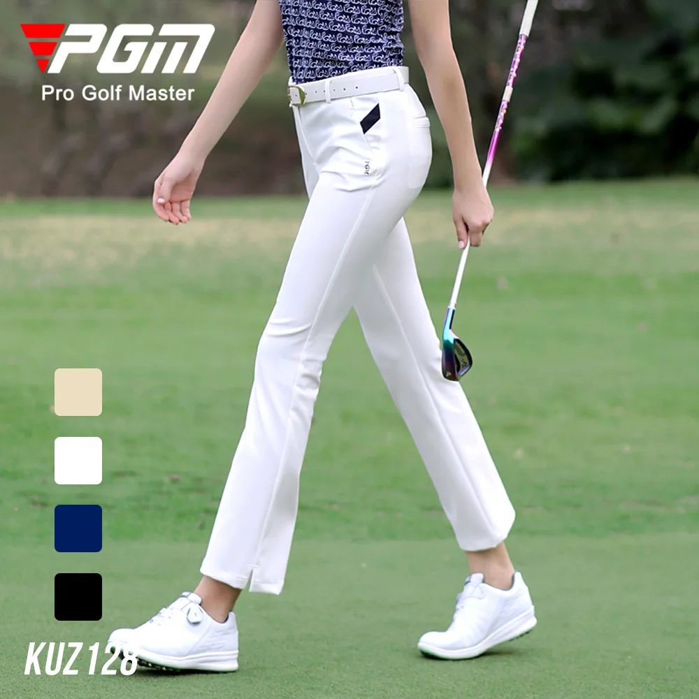 

Женские летние брюки для гольфа PGM, укороченные лодыжки, облегающие эластичные расклешенные брюки на молнии с карманами, водонепроницаемая Женская одежда для гольфа KUZ128