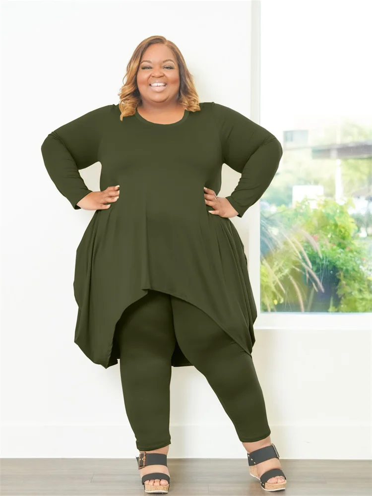 Plus Size Two Piece Outfits Women Casual Pockets Loose Top Leggings Sets Solid Stretch Tracksuit Whole 3xl 4xl 5xl 6xl