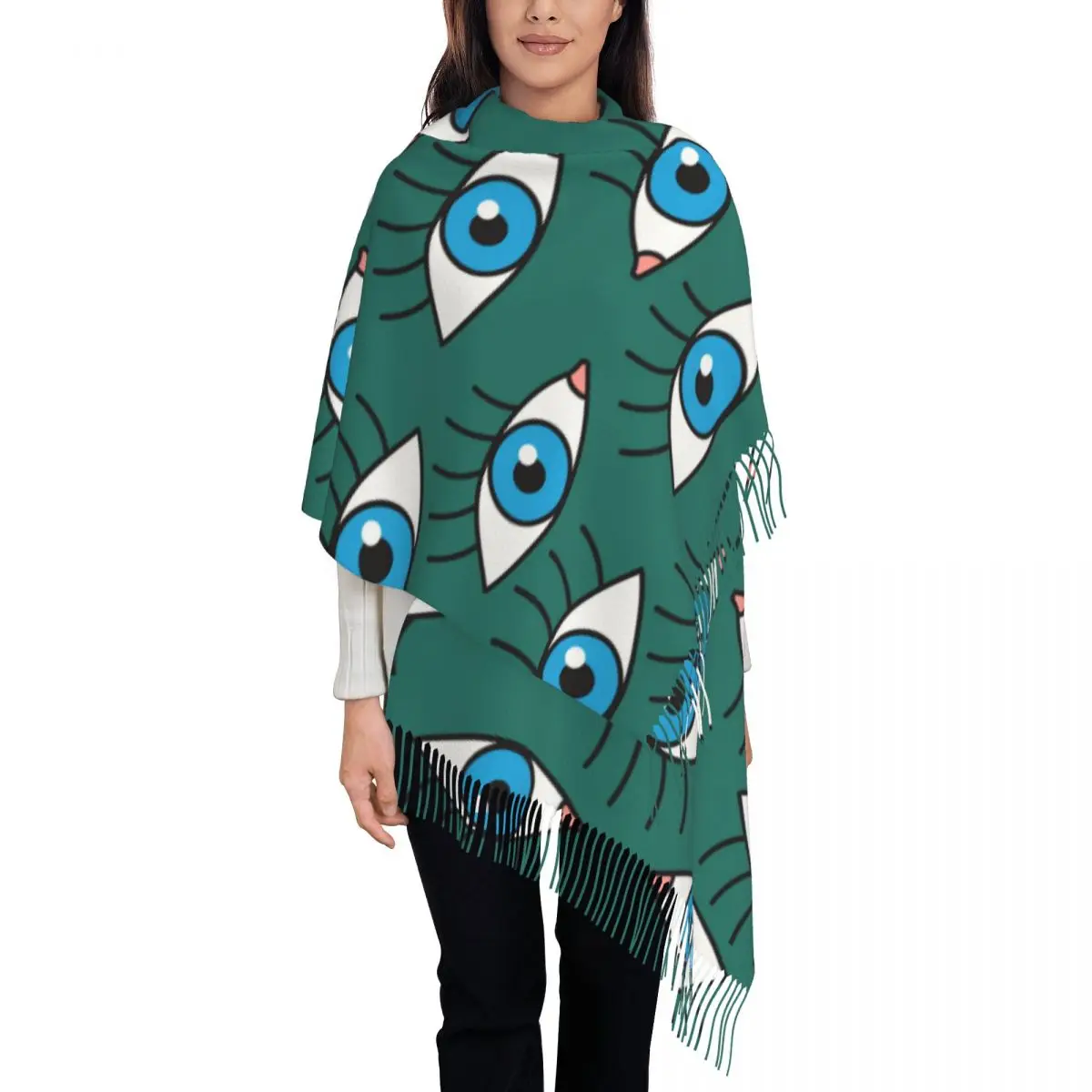 

Modern Abstract Vector Blue Eyes Women's Tassel Shawl Scarf Fashion Scarf