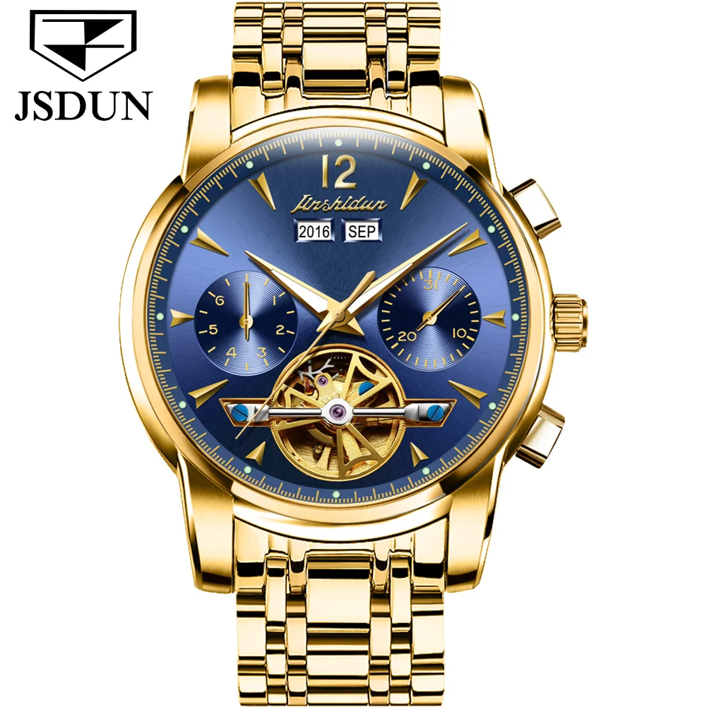 

JSDUN Brand Luxury Men Automatic Watch Hollow Tourbillon Mechanical Wristwatch Waterproof Sapphire Fashion Mens Skeleton Watches