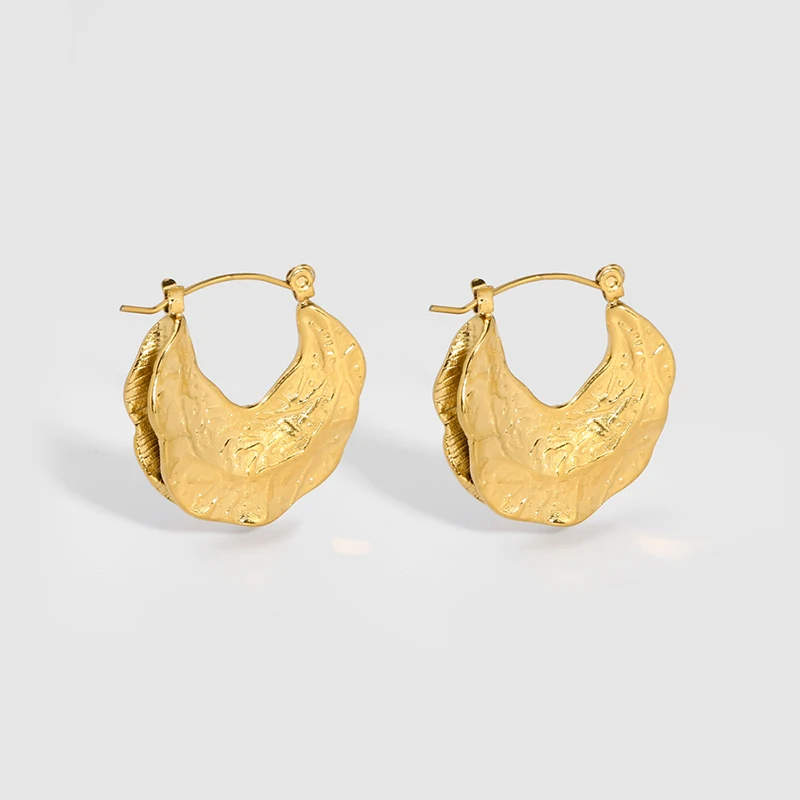 

Trendy Stainless Steel Irregular Hammered Texture Statement Earrings for Women 18K Gold Plated Geometric Hoop Earrings Jewelry
